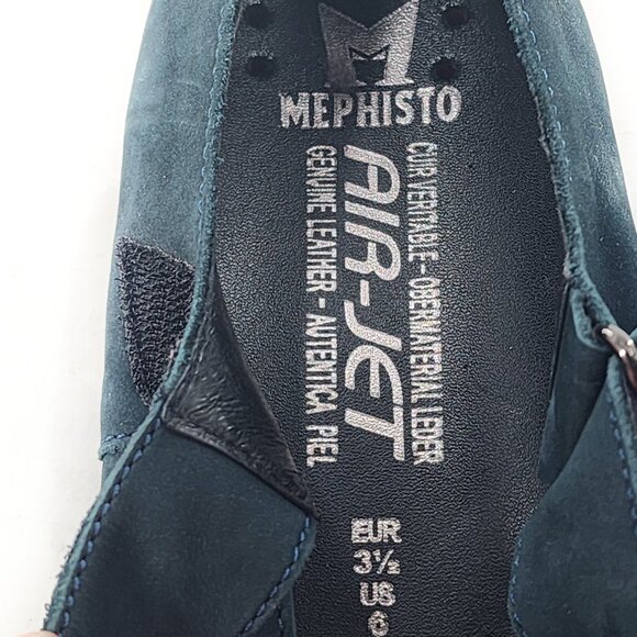 MEPHISTO Nyna Nubuck Leather Mary Jane Shoes Flats Hook & Loop Blue - Picture 7 of 8